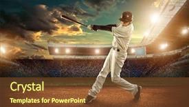  Presentation with stadium - Amazing PPT theme having baseball players in action backdrop and a tawny brown colored foreground