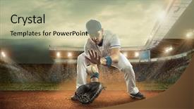  Presentation with stadium - Presentation design having baseball players in action background and a  colored foreground