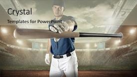 Presentation with baseball player - Beautiful presentation theme featuring baseball players in action backdrop and a mint green colored foreground