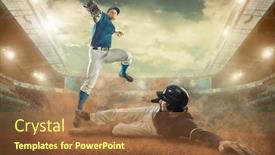  Presentation with stadium - Colorful PPT theme enhanced with baseball-players-in-action backdrop and a tawny brown colored foreground