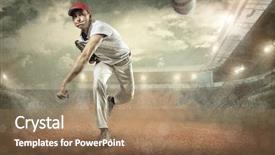  Presentation with stadium - PPT theme featuring baseball players in action background and a coral colored foreground