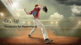  Presentation with stadium - PPT theme with baseball-players-in-action background and a coral colored foreground