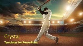  Presentation with stadium - PPT theme with baseball-players-in-action background and a tawny brown colored foreground
