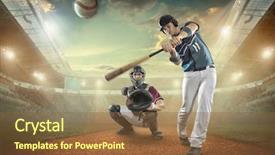  Presentation with stadium - PPT theme consisting of baseball players in action background and a tawny brown colored foreground