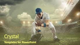  Presentation with stadium - Colorful PPT layouts enhanced with baseball players in action backdrop and a tawny brown colored foreground