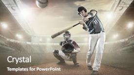  Presentation with stadium - Beautiful PPT layouts featuring baseball players in action backdrop and a violet colored foreground