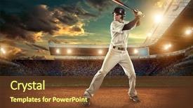  Presentation with stadium - Slide set having baseball players in action background and a tawny brown colored foreground