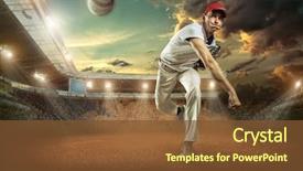  Presentation with stadium - PPT theme consisting of baseball players in action background and a tawny brown colored foreground