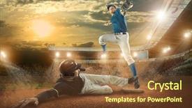  Presentation with stadium - Beautiful PPT theme featuring baseball players in action backdrop and a  colored foreground