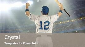  Presentation with stadium - Amazing presentation theme having baseball players in action backdrop and a gray colored foreground