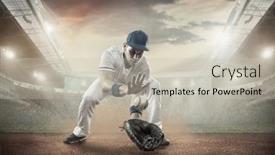  Presentation with stadium - Beautiful slide set featuring baseball-players-in-action backdrop and a soft green colored foreground