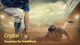  Presentation with stadium - Colorful presentation design enhanced with baseball players in action backdrop and a tawny brown colored foreground