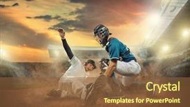  Presentation with stadium - Cool new PPT layouts with baseball players in action backdrop and a tawny brown colored foreground