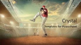  Presentation with stadium - PPT theme having baseball players in action background and a coral colored foreground