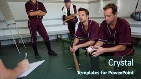  Presentation with team planning - Cool new theme with baseball strategy - serious basbeall team planning while backdrop and a tawny brown colored foreground