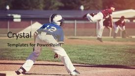  Presentation with baseball team - Beautiful slide set featuring baseball team - runner on third backdrop and a coral colored foreground