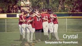  Presentation with baseball team - PPT theme having baseball team in a huddle background and a violet colored foreground