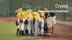  Presentation with baseball team - Presentation theme with baseball team in a huddle background and a dark gray colored foreground