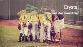  Presentation with baseball team - Colorful slides enhanced with baseball team in a huddle backdrop and a gray colored foreground