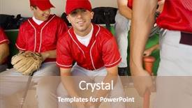  Presentation with baseball team - Audience pleasing presentation design consisting of baseball team-mates sitting backdrop and a coral colored foreground