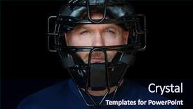  Presentation with baseball - Slide set with baseball umpire head shot background and a navy blue colored foreground