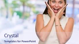  Presentation with of smart city connections - Colorful presentation enhanced with bash - portrait of surprised woman backdrop and a  colored foreground