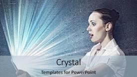  Presentation with tablet - Beautiful PPT layouts featuring bash - young businesswoman looking astonished backdrop and a light blue colored foreground