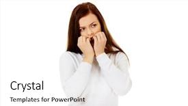  Presentation with nail salon beauty nails concept - Slides having bash - young stressed woman biting her background and a white colored foreground