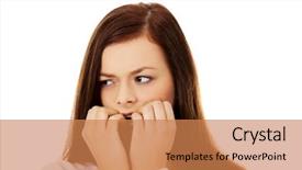  Presentation with nails - Slide set featuring bash - young stressed woman biting her background and a coral colored foreground