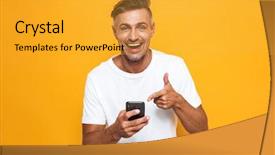  Presentation with basic - Audience pleasing slide set consisting of basic backgrounds - photo of a handsome happy backdrop and a gold colored foreground