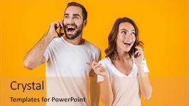  Presentation with cell phones - Slide set enhanced with basic backgrounds - photo of beautiful man background and a gold colored foreground