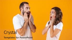  Presentation with man and woman - Slide set consisting of basic clothing screaming in delight background and a gold colored foreground