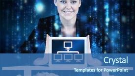  Presentation with desk - Presentation featuring basic computer - businesswoman sitting at desk showing background and a ocean colored foreground