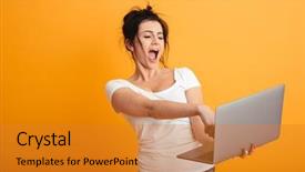  Presentation with long hair - Audience pleasing PPT theme consisting of basic computer - emotional caucasian woman with long backdrop and a  colored foreground