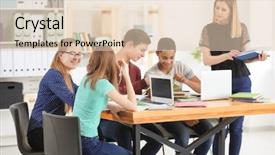  Presentation with teenagers - Slides having basic computer - group of teenagers doing homework background and a lemonade colored foreground