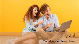  Presentation with photo - Audience pleasing PPT layouts consisting of basic computer - photo of excited caucasian couple backdrop and a  colored foreground