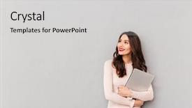  Presentation with cute - Cool new slide deck with basic computer - portrait of cute female backdrop and a light gray colored foreground