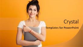  Presentation with laptop and wall - Amazing PPT theme having basic computer - portrait of fascinating woman backdrop and a yellow colored foreground