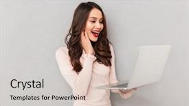  Presentation with movie studio - PPT theme with basic computer - portrait of satisfied and happy background and a soft green colored foreground