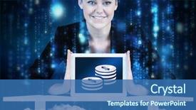  Presentation with basic - Presentation featuring basic electrinic - businesswoman sitting at desk showing background and a ocean colored foreground