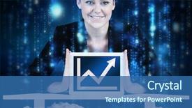  Presentation with basic - PPT theme enhanced with basic electrinic - businesswoman sitting at desk showing background and a ocean colored foreground