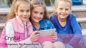  Presentation with electronic health record - Slide set featuring basic electrinic - cheerful friends sitting background and a  colored foreground