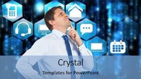  Presentation with critical thinking - Slides with basic electrinic - thinking businessman touching his chin background and a light blue colored foreground