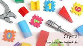 Presentation with basic - Slides featuring basic green - children toys on white background background and a coral colored foreground