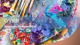  Presentation with knives - PPT theme enhanced with basic green - closeup of art palette background and a teal colored foreground