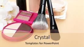  Presentation with basic - Beautiful PPT theme featuring basic make-up products close-up backdrop and a lemonade colored foreground