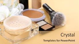  Presentation with basic - Beautiful slide set featuring basic make-up products close-up backdrop and a yellow colored foreground