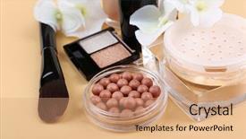  Presentation with basic - Cool new PPT layouts with basic make-up products close-up backdrop and a coral colored foreground