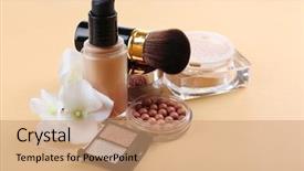  Presentation with basic - Colorful presentation design enhanced with jar tonal cream - basic make-up products close-up backdrop and a coral colored foreground