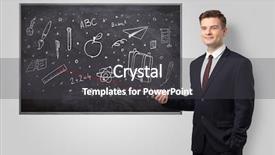  Presentation with pointer - Presentation theme consisting of cute physics - handsome young teacher with laser background and a dark gray colored foreground